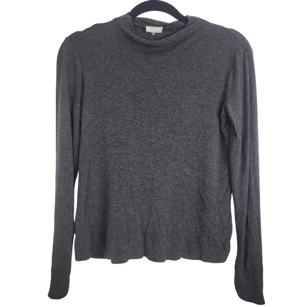 ecru Mockneck Long Sleeve Gray Knit Modal Blend Top size XS